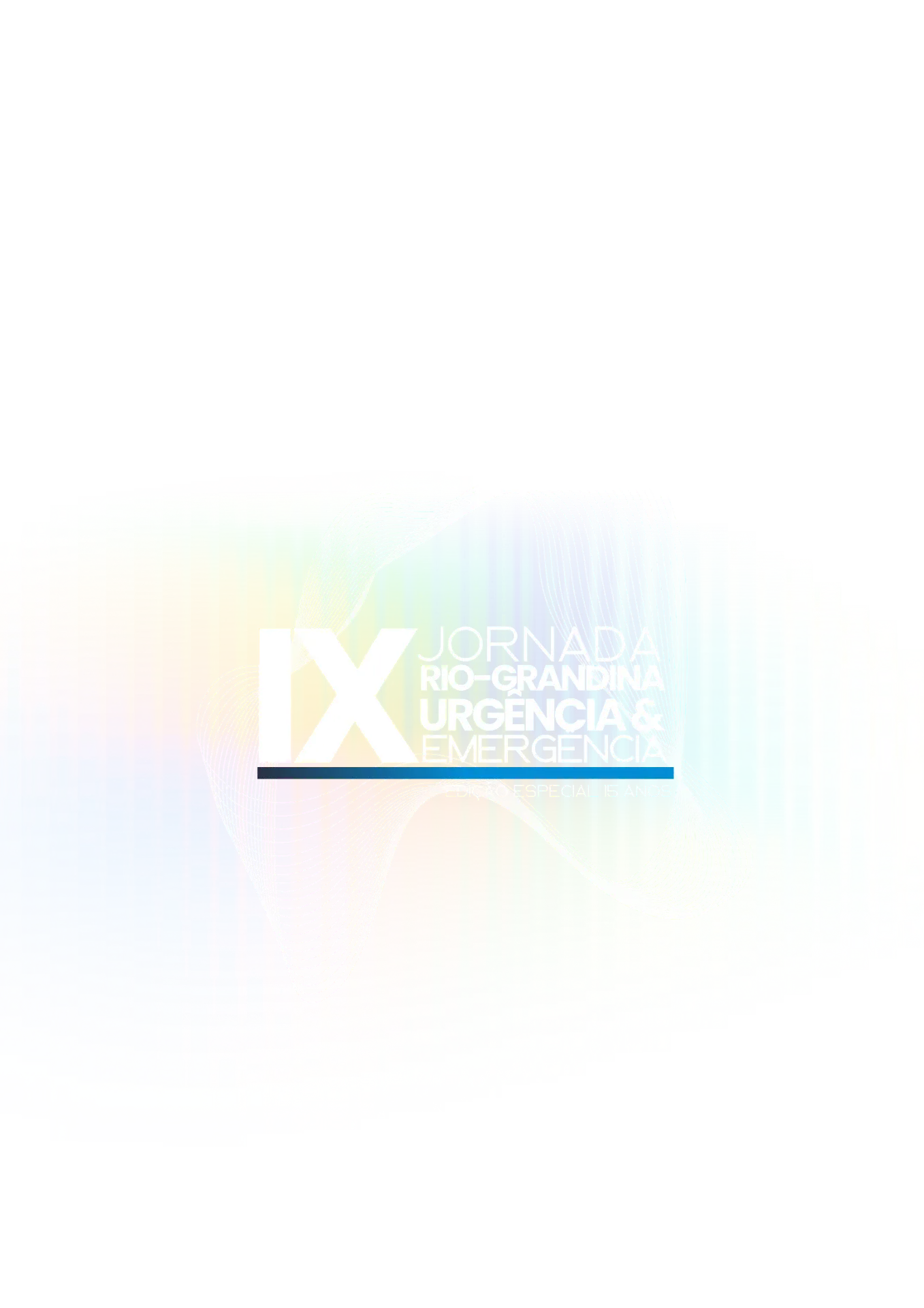 Arte da IX Jornada Rio-Grandina de Urgência e Emergência, edição especial 15 anos, com ondas brancas sobre uma composição multicolorida